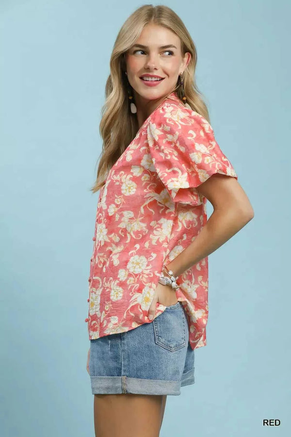 Umgee Floral Button-Front Short Sleeve Shirt 100100061121128 49 Gifts for Her Jerry's Apparel 