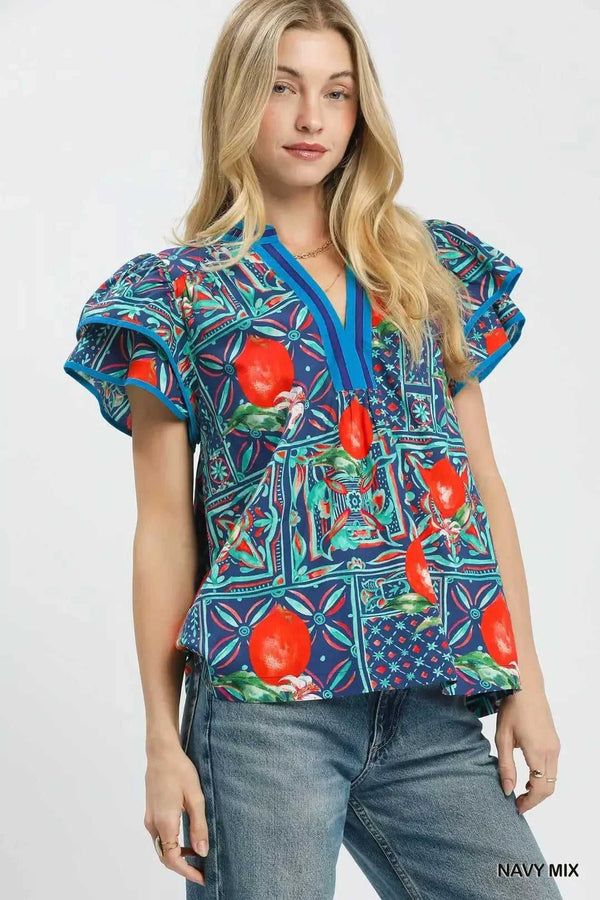 Umgee Abstract Print Flutter Sleeve Blouse 100100177261889 49 Affordable Fashion Under $100 Jerry's Apparel 