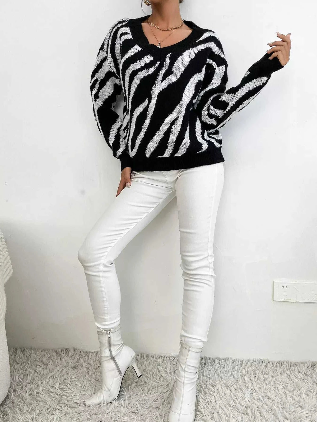 Zebra Print Relaxed Fit Pullover Sweater 100100918358486 33 Affordable Fashion Under $100 Jerry's Apparel 