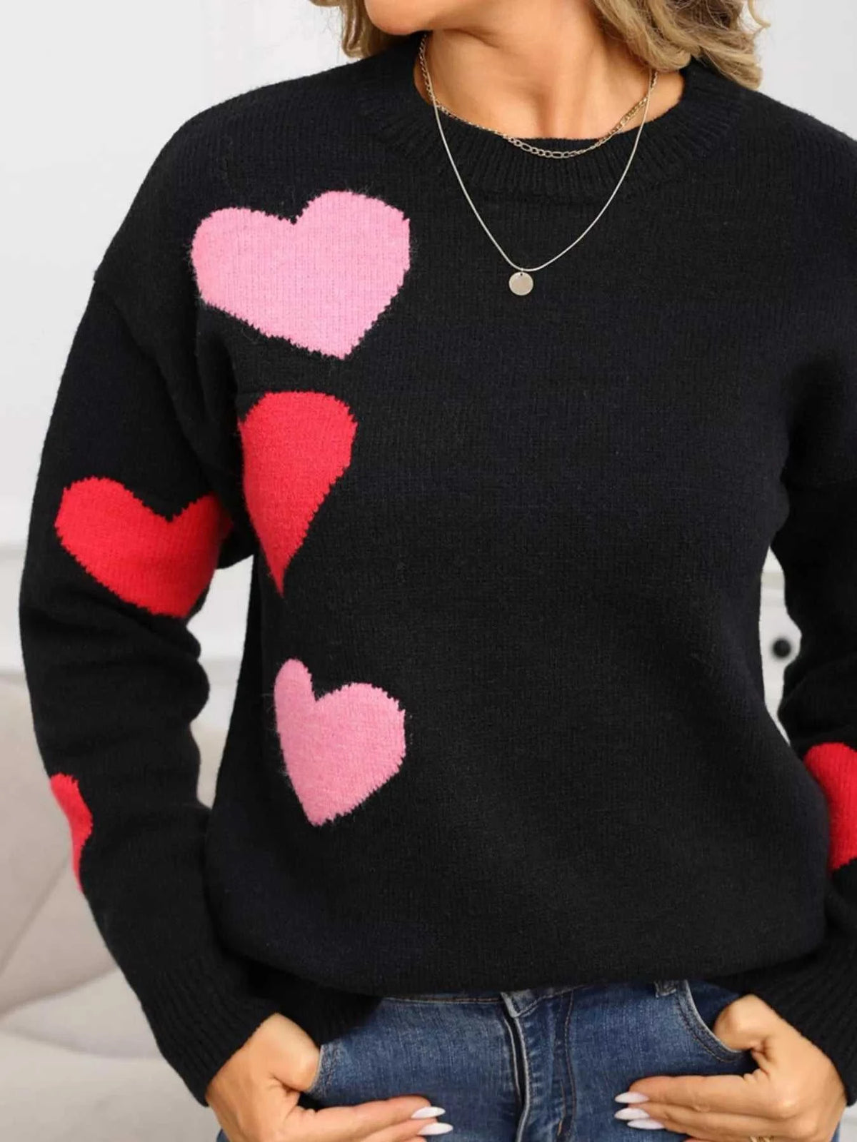 Valentine's Day Heart Pattern Round Neck Sweater 100100644430342 48 Affordable Fashion Under $100 Jerry's Apparel 