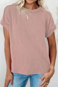 Casual Ribbed Short Sleeve Round Neck T-Shirt