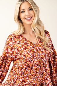 Celeste Full Size Floral V-Neck Balloon Sleeve Blouse