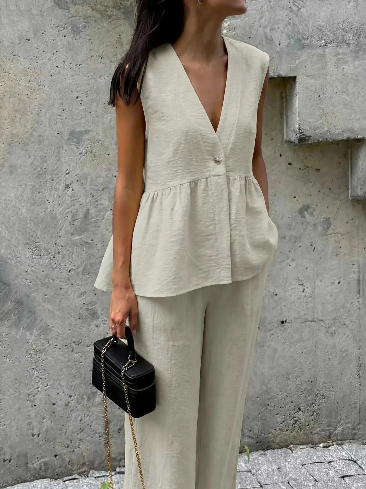 One Button Top and Wide Leg Pants Set 100100324141111 44 Affordable Fashion Under $100 Jerry's Apparel 
