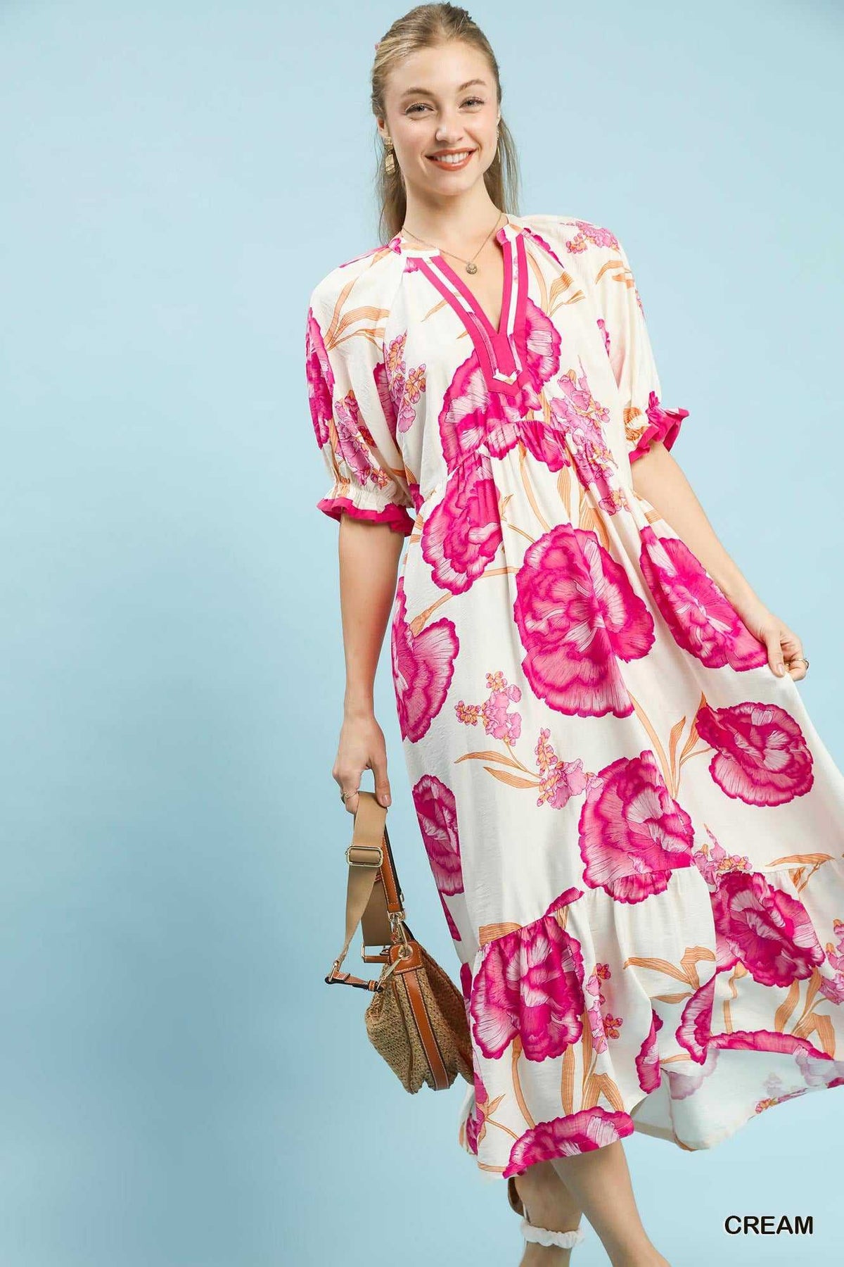 Umgee Floral Print Midi Dress with Contrast Trim 100100882381604 61 Affordable Fashion Under $100 Jerry's Apparel 