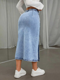 Side Button Slit Denim Midi Skirt 101003199361379 43 Women's Skirts Affordable Fashion Under $100 Jerry's Apparel 