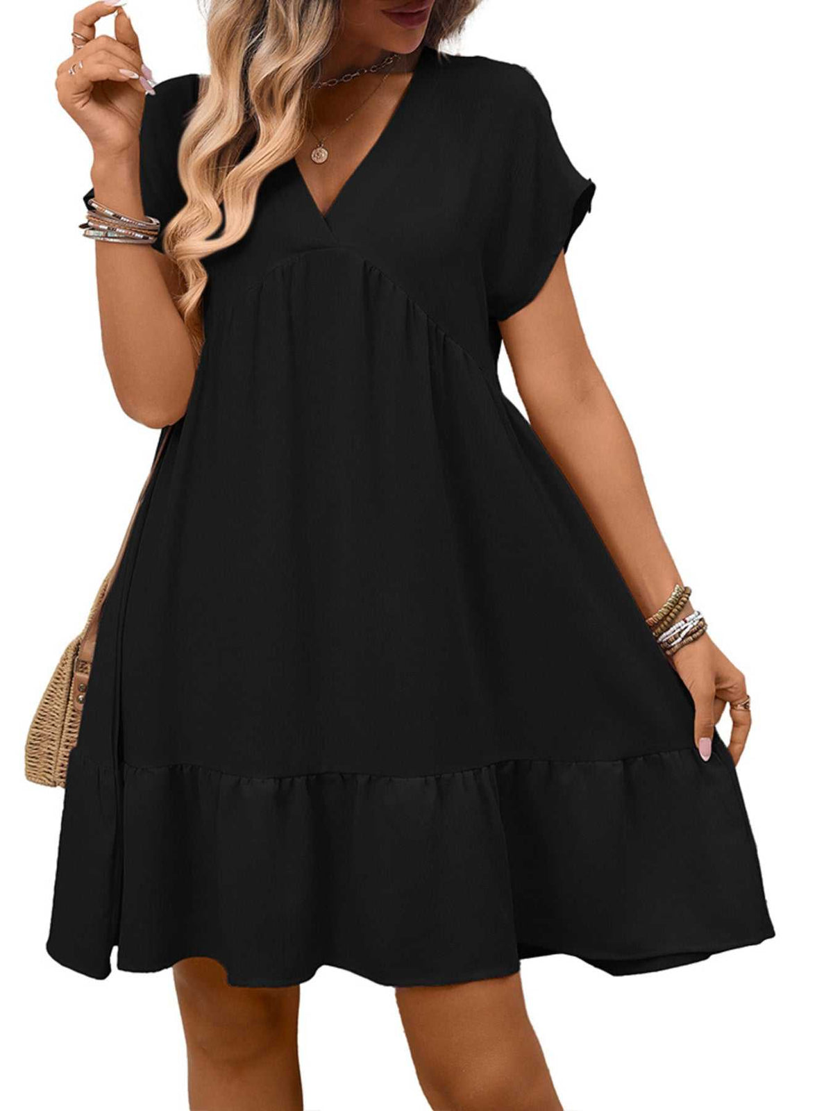 Casual V-Neck Ruffle Hem Mini Dress 100100053087860 30 Affordable Fashion Under $100 Jerry's Apparel 