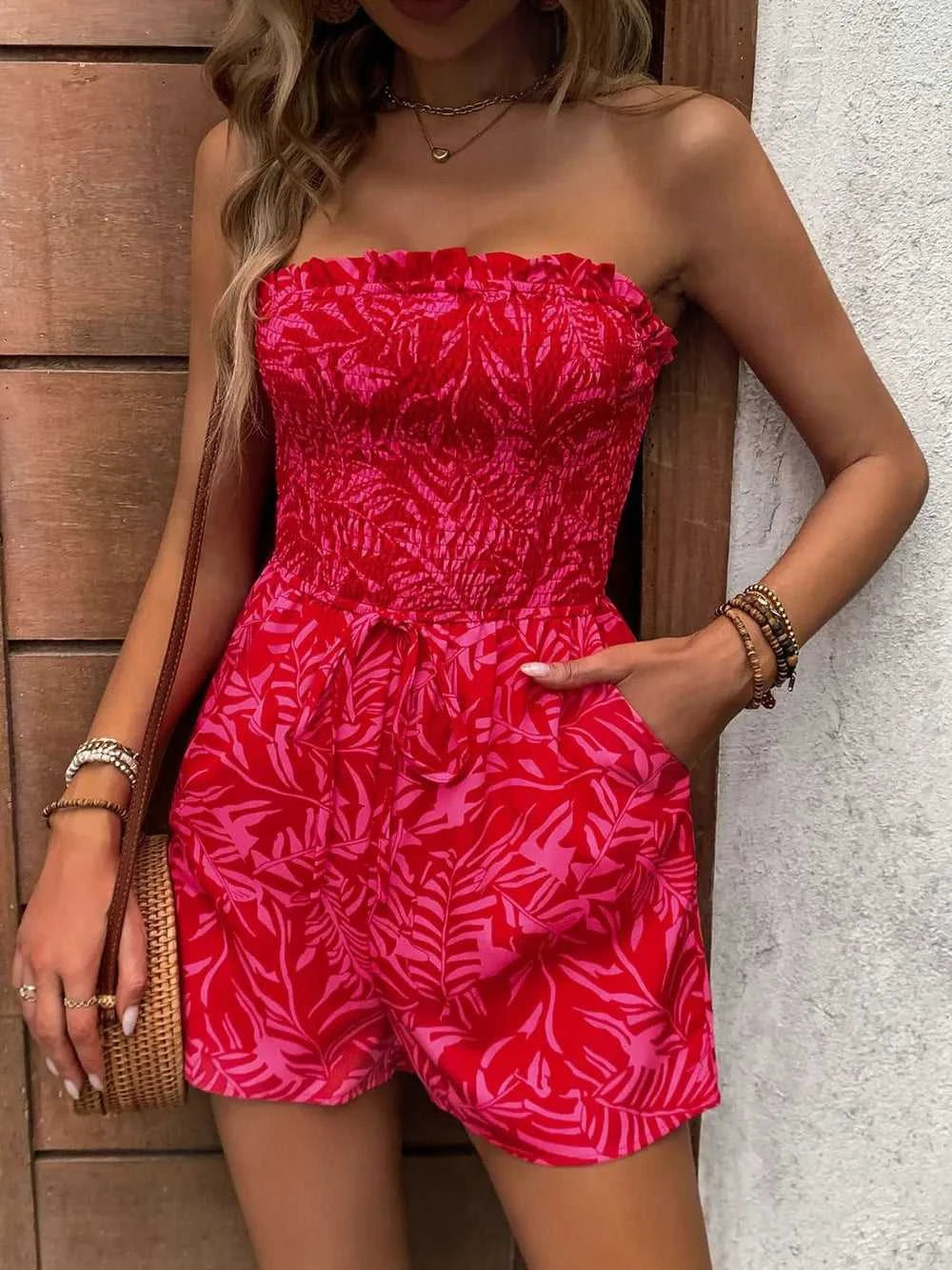 Perfee Smocked Printed Tube Romper with Pockets 100100478141583 29 Affordable Fashion Under $100 Jerry's Apparel 