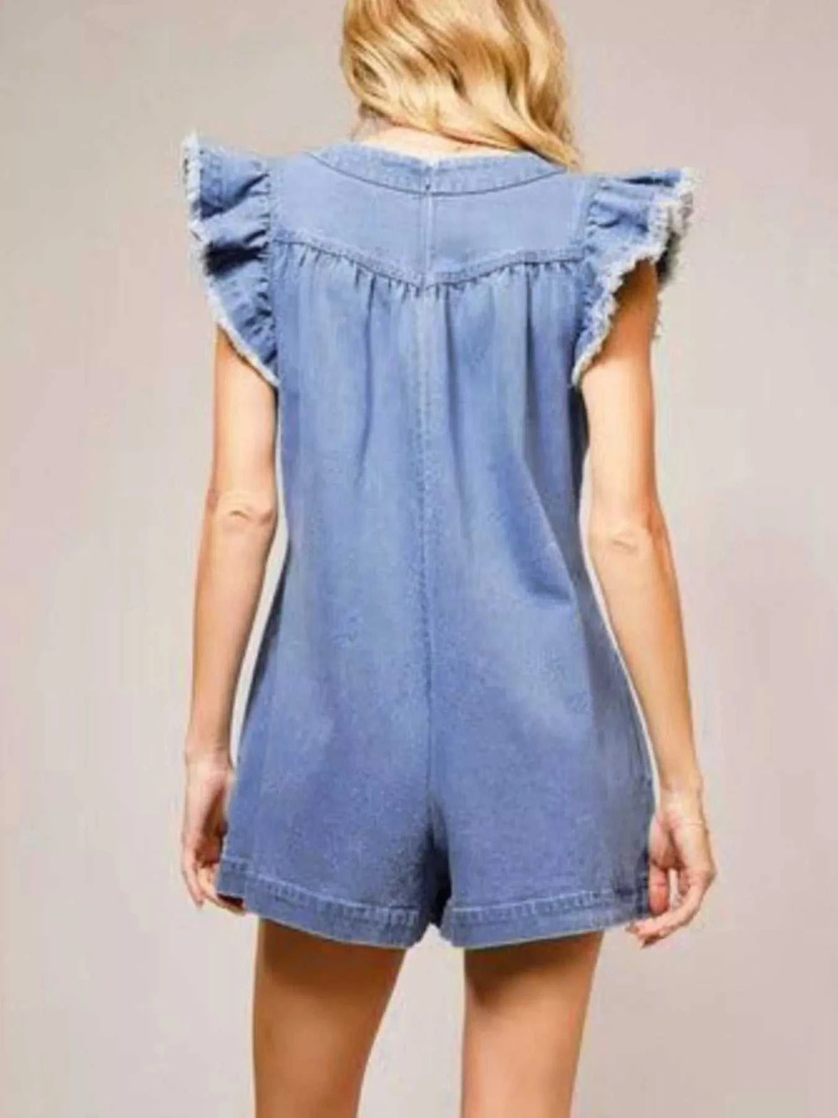 Ruffle Sleeve Denim Romper 100100833512284 110 Jerry's Apparel 