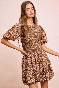 BiBi Leopard Bow Tie Attachable Puff Sleeves Dress 100100826881615 62 Affordable Fashion Under $100 Jerry's Apparel 