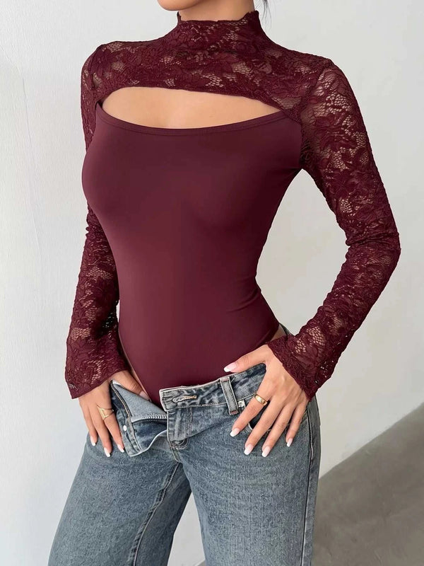 Lace Cut-out Flare Sleeve Bodysuit 100100328113938 32 Affordable Fashion Under $100 Jerry's Apparel 