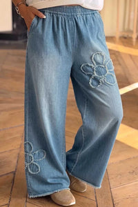 Frayed Floral Patch Wide Leg Raw Hem Wide Leg Jeans 101003582266971 65 Affordable Fashion Under $100 Jerry's Apparel 