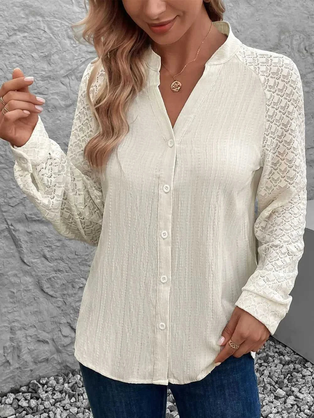 Perfee Textured Notched Long Sleeve Shirt 100100102351434 40 Affordable Fashion Under $100 Jerry's Apparel 