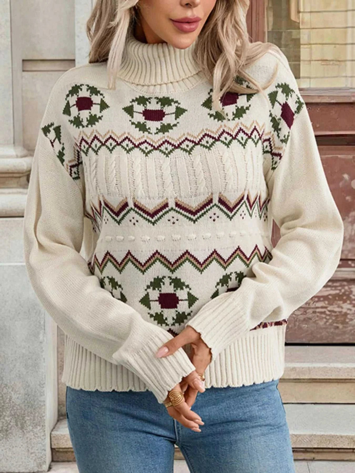 Geometric Turtleneck Long Sleeve Sweater 100100056621084 45 Affordable Fashion Under $100 Jerry's Apparel 