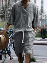Men's Full Size Casual Knit V-Neck Short Sleeve Top and Shorts Set Plus Size 100400200384867 38 Men's Sets Jerry's Apparel 