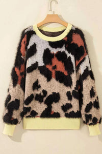 Leopard Print Drop Shoulder Long Sleeve Round Neck Sweater 101002161370865 58 Affordable Fashion Under $100 Jerry's Apparel 