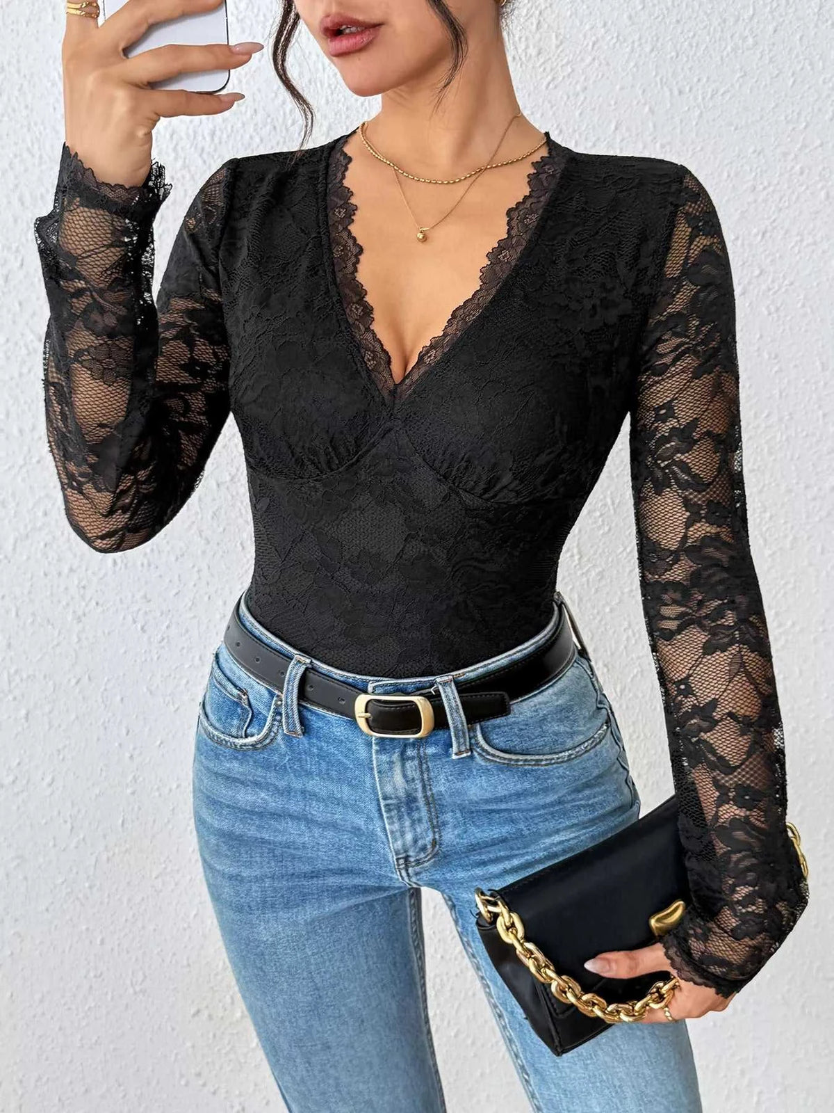 Lace Long Sleeve Bodysuit 100100692834207 38 Affordable Fashion Under $100 Jerry's Apparel 