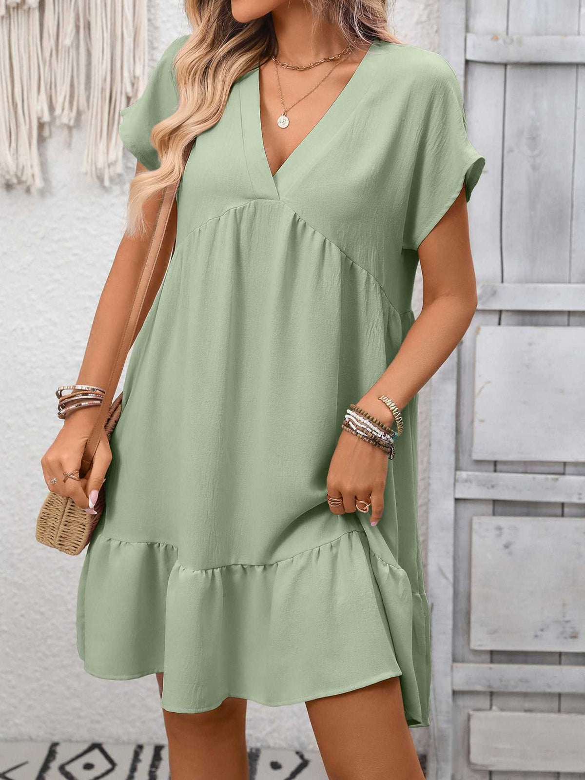 Casual V-Neck Ruffle Hem Mini Dress 100100053087860 30 Affordable Fashion Under $100 Jerry's Apparel 