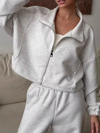 Zip-Up Jacket and Wide-Leg Pants Set 100100070627217 107 Comfortable Weekend Sets Jerry's Apparel 