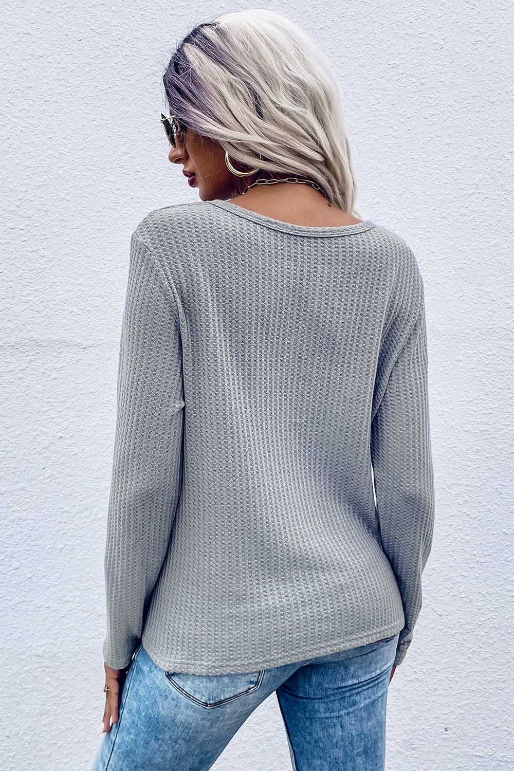 Perfee Twist Front Long Sleeve Waffle Knit Top 100100044696095 26 Affordable Fashion Under $100 Jerry's Apparel 