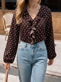 Polka Dot Ruffled V-Neck Bodysuit 101001651705391 32 Affordable Fashion Under $100 Jerry's Apparel 