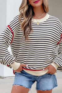 Stripe Ribbed Trim Drop Shoulder Oversized Sweater 100100407322838 55 Affordable Fashion Under $100 Jerry's Apparel 
