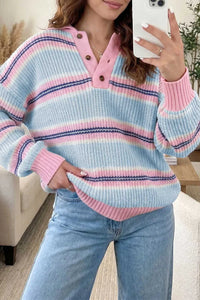 Stripe Striped Button Collar Long Sleeve Shift Fit Winter Knitwear Sweater 100100903997035 56 Affordable Fashion Under $100 Jerry's Apparel 