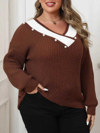 Plus Size Contrast Trim Button-Decorated Sweater 101002671808659 34 Affordable Fashion Under $100 Jerry's Apparel 