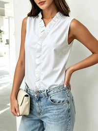Sleeveless Ruffle V-Neck Blouse 100100948391091 21 Affordable Fashion Under $100 Jerry's Apparel 