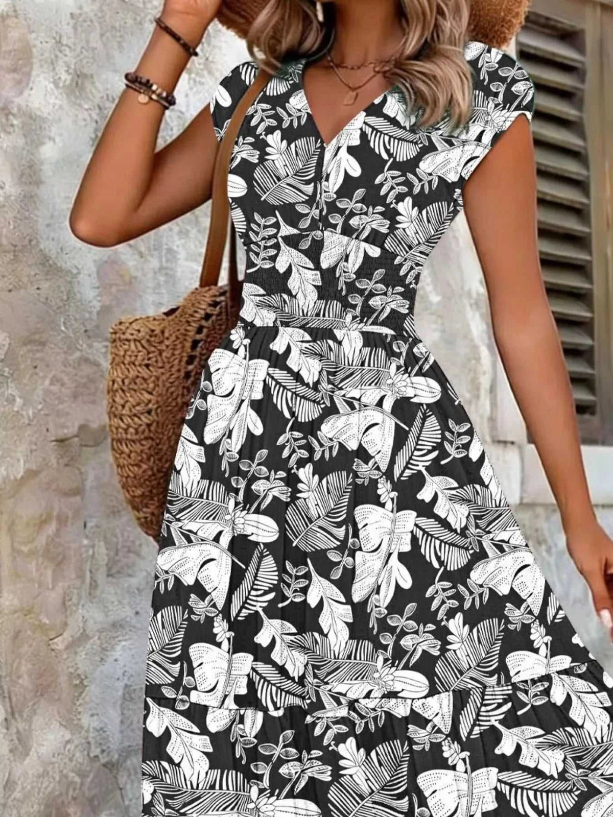 Full Size Printed V-Neck Tiered Maxi Dress Plus Size 100100096069770 30 Affordable Fashion Under $100 Jerry's Apparel 