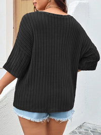 Plus Size V-Neck Ribbed Knit T-Shirt