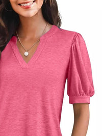 Puff Sleeve Notched Casual T-Shirt 100100978352776 23 Affordable Fashion Under $100 Jerry's Apparel 