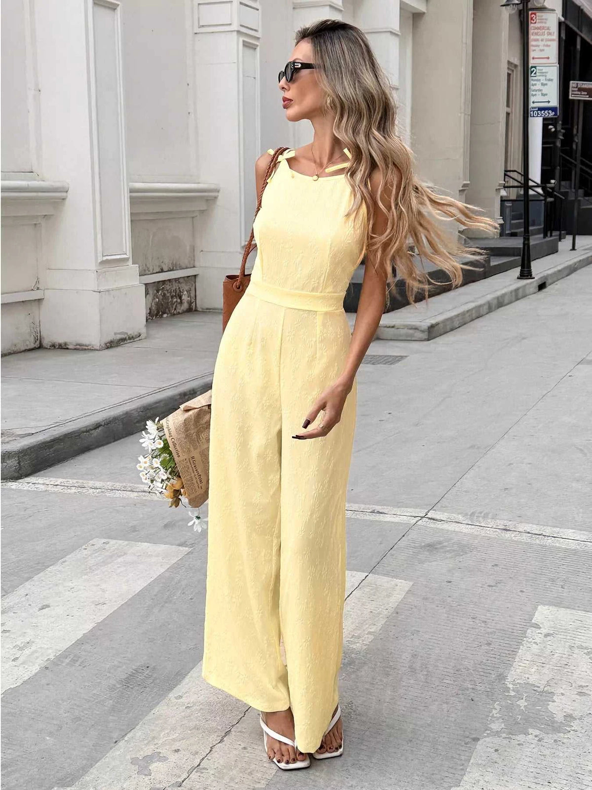 Tie Strap Textured Wide Leg Jumpsuit 100100803857001 40 Affordable Fashion Under $100 Jerry's Apparel 