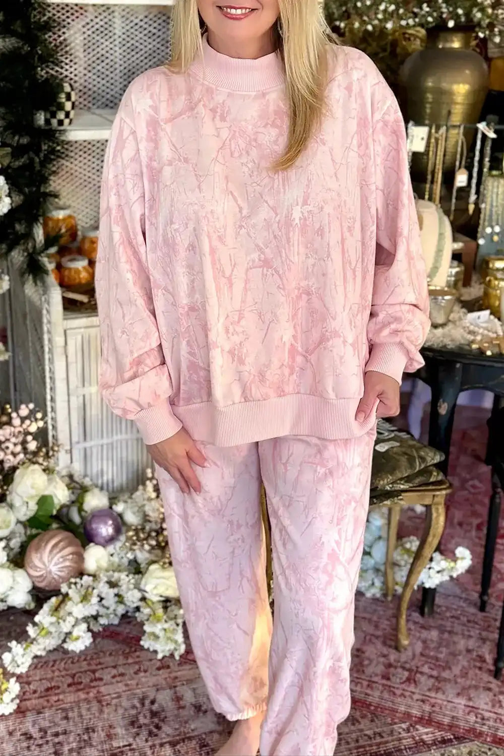 Plus Size Camouflage Print Stand Neck Long Sleeve Top and Pants Set 101004230726595 90 Women's Pants Set Gifts for Her Jerry's Apparel 