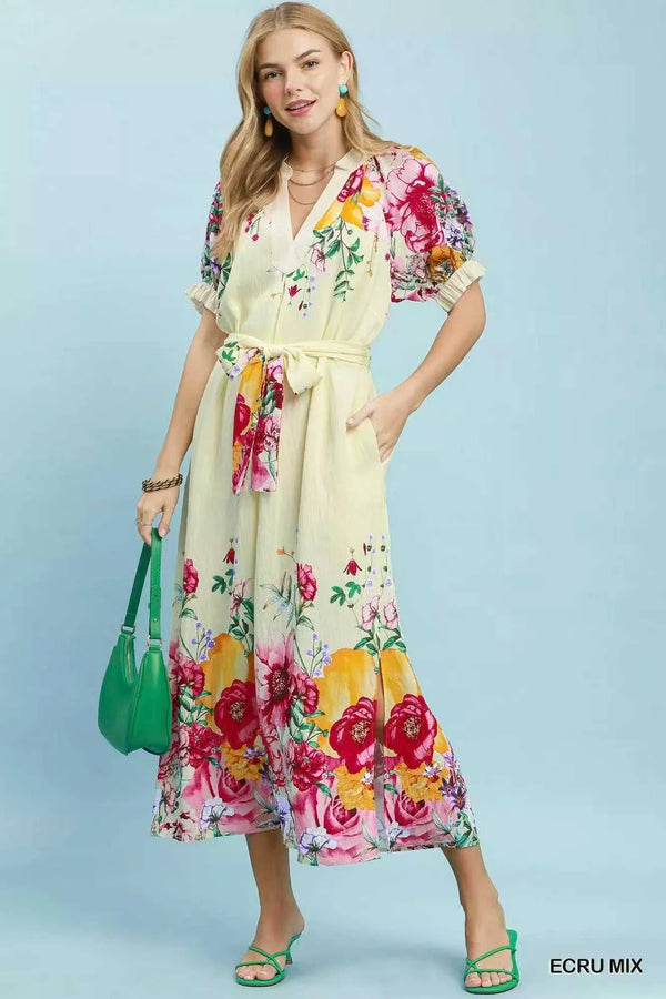 Umgee Mix Floral Border Print Midi Dress 100100351071236 66 Affordable Fashion Under $100 Jerry's Apparel 