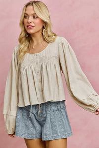 SO ME Linen Blend Woven Long Sleeve With Smocking Top 100100082081653 47 Affordable Fashion Under $100 Jerry's Apparel 
