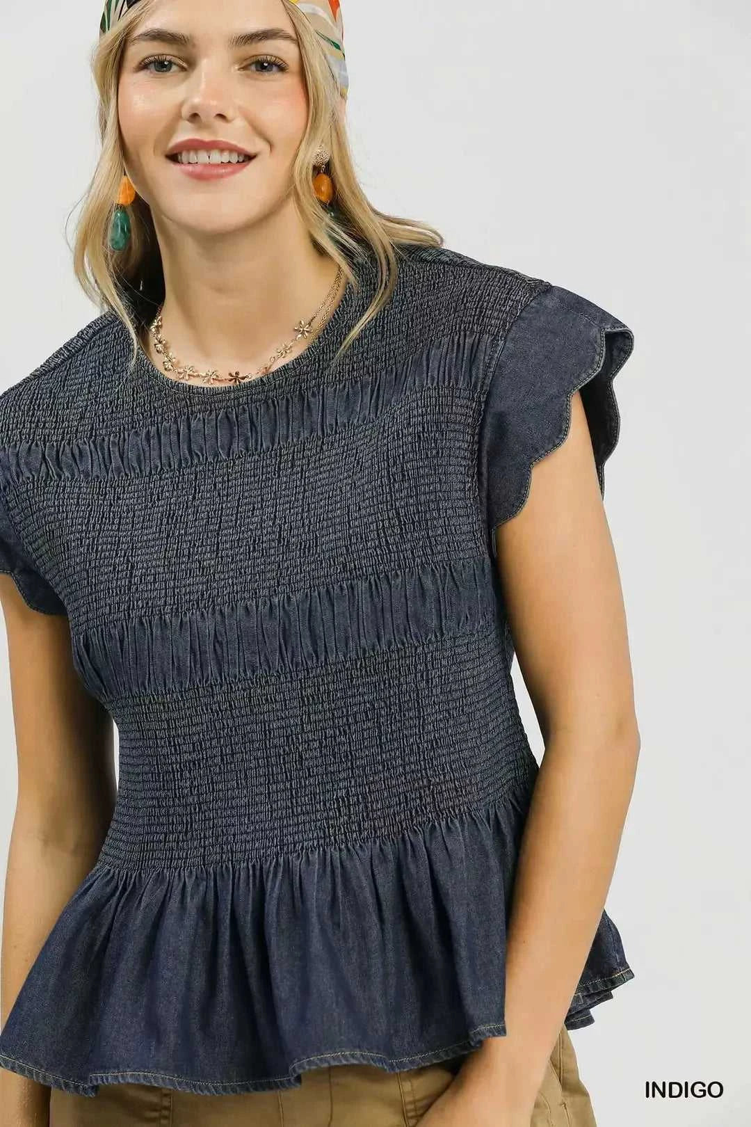 Umgee Smocked Peplum Top with Scalloped Ruffle Cap Sleeves 100100805161521 64 Affordable Fashion Under $100 Jerry's Apparel 