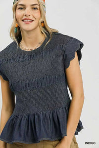 Umgee Smocked Peplum Top with Scalloped Ruffle Cap Sleeves 100100805161521 64 Affordable Fashion Under $100 Jerry's Apparel 