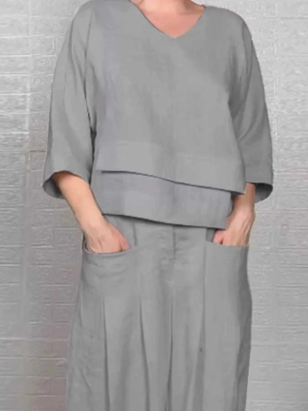 Full Size V-Neck Long Sleeve Top and Pants Set Plus Size 100100878243855 49 Affordable Fashion Under $100 Jerry's Apparel 