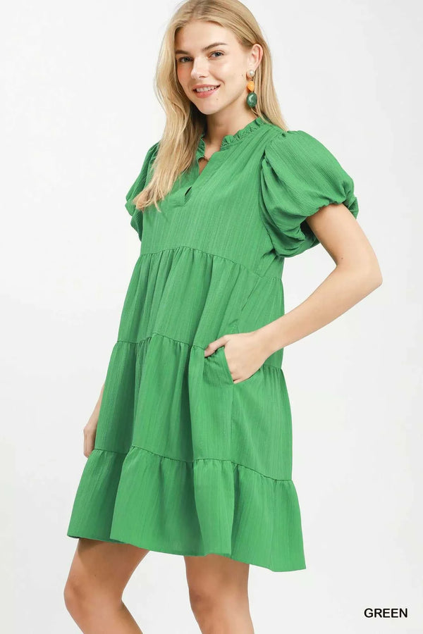 Umgee Puff Sleeve Tiered Babydoll Dress 100100343261912 55 Affordable Fashion Under $100 Jerry's Apparel 