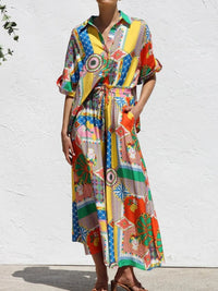 Printed Button Up Shirt and Pants Set
