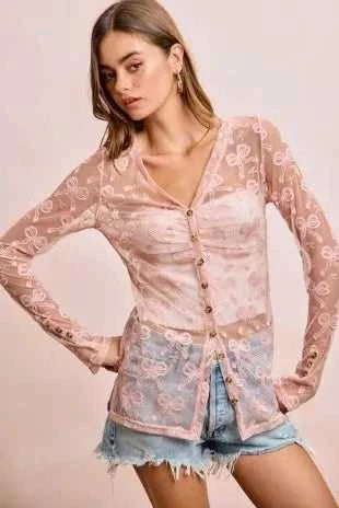 BiBi Bow Pattern Shrried V-neck Mesh Cardigan Top 100100638301325 44 Affordable Fashion Under $100 Jerry's Apparel 