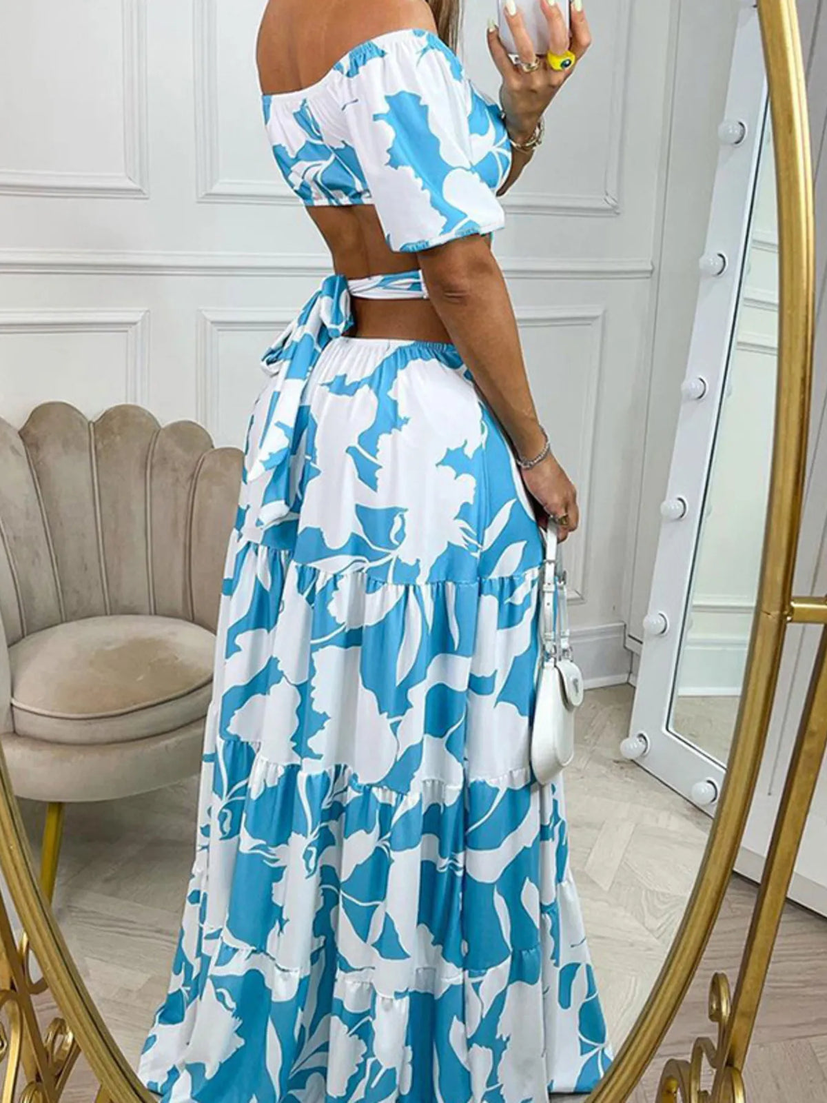 Full Size Cutout Off-Shoulder Printed Maxi Dress Plus Size