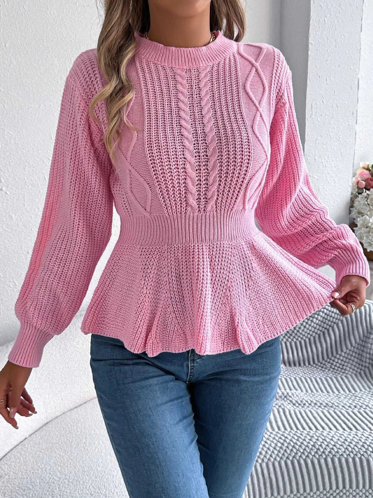 Cable Knit Peplum Sweater 101002224335272 37 Affordable Fashion Under $100 Jerry's Apparel 