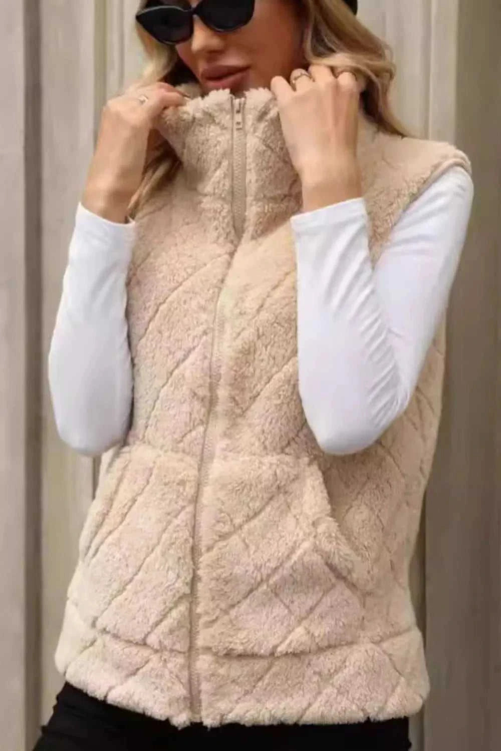 Fuzzy Plaid Texture Zip Up Vest Coat 100100915540550 35 Affordable Fashion Under $100 Jerry's Apparel 