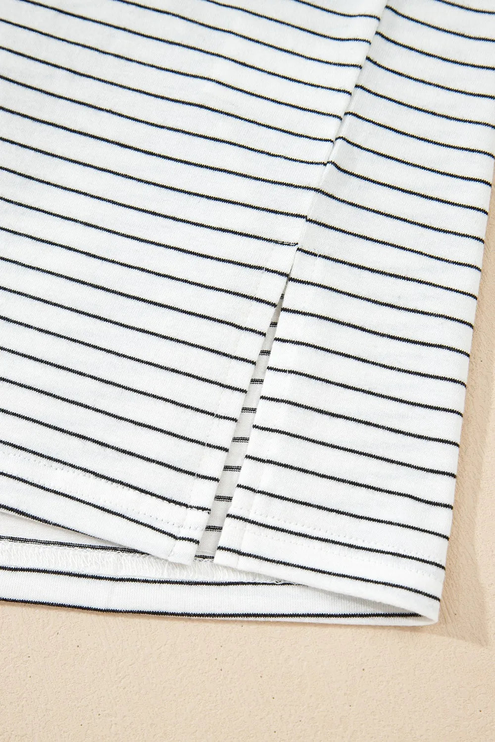 Stripe Cap Sleeve Crew Neck Casual Tee with Chest Pocket