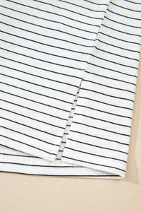 Stripe Cap Sleeve Crew Neck Casual Tee with Chest Pocket