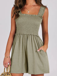 Smocked Square Neck Sleeveless Romper