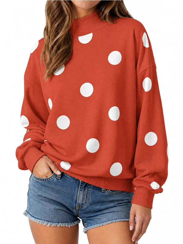 Mock Neck Polka Dot Print Oversized Sweatshirt 101001964332461 52 Affordable Fashion Under $100 Jerry's Apparel 