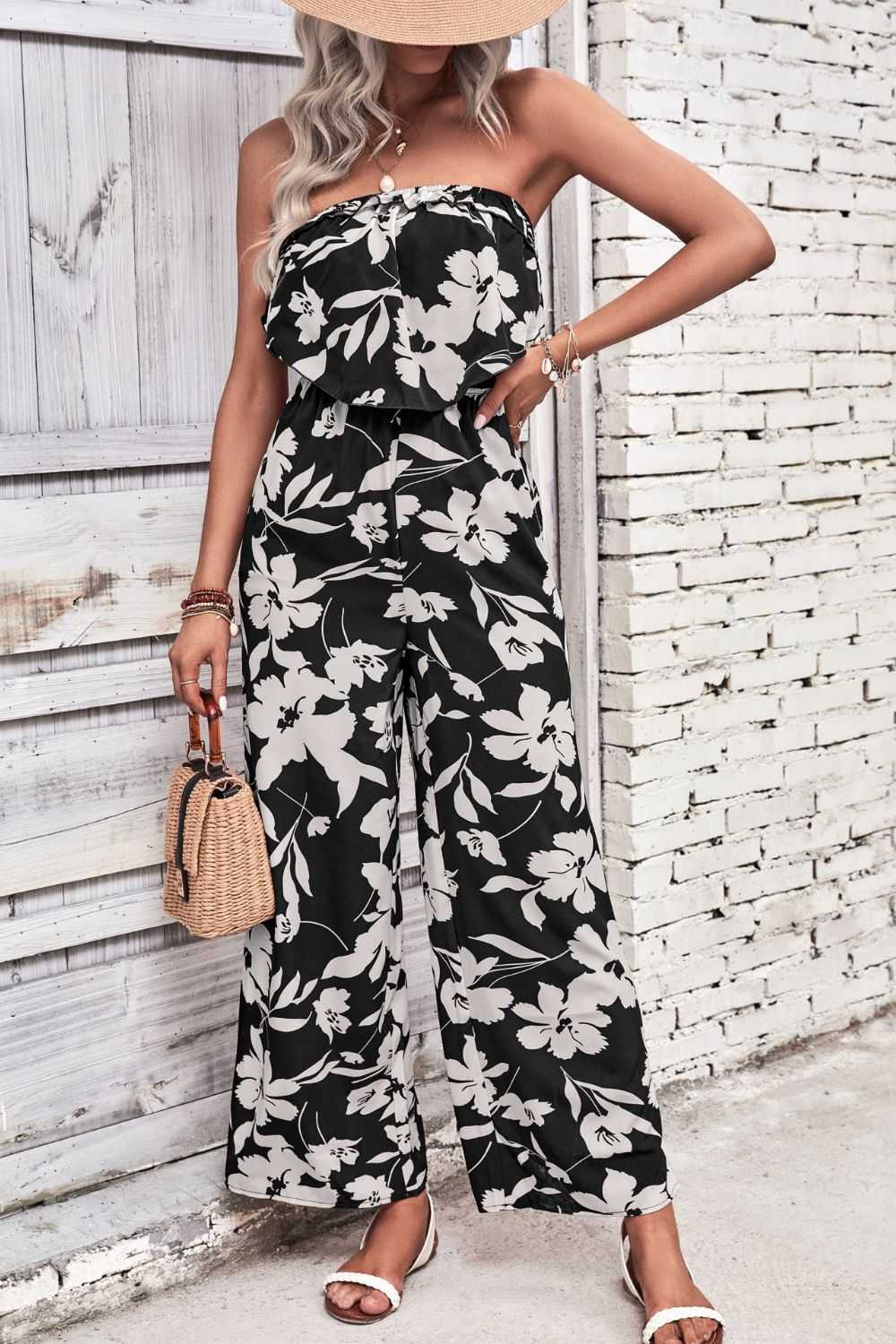 Perfee Floral Strapless Wide Leg Jumpsuit 100100508461158 33 Affordable Fashion Under $100 Jerry's Apparel 