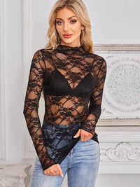 Mock Neck Long Sleeve Lace Sheer Top 100100861526419 16 Affordable Fashion Under $100 Jerry's Apparel 